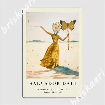 Винтажный плакат-Сальвадор Дали-Женщина с бабочкой. Металлические вывески на стене паба в гостиной, Изготовленные на заказ жестяные плакаты-вывески