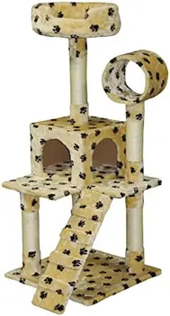 Компактная Мебель для Дома Cat Tree Kitty Condo Tower с Кондоминиумом, Туннелем и Лестницей для Комнатных Кошек, Декор Офисного стола с Отпечатком Лапы