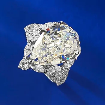 Роскошное Кольцо с муассанитом грушевидной огранки, 8-каратный бриллиант, 100% Настоящее серебро 925 пробы, Вечерние Обручальные кольца для женщин, Ювелирные изделия для помолвки