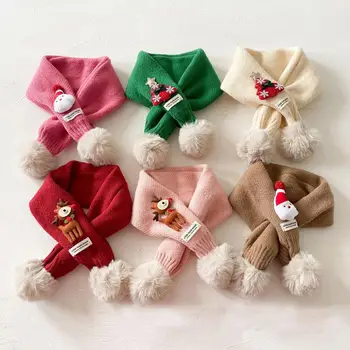 Рождественский детский шарф, уютные детские зимние шарфы, Рождественская елка, декор из лося, плюшевые шарики, Бархатные шерстяные рога для тепла на улице