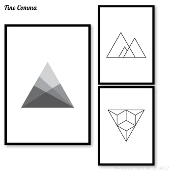 Геометрические треугольные настенные картины, плакаты, настенные художественные плакаты и принты, Скандинавский черно-белый минималистичный принт на холсте