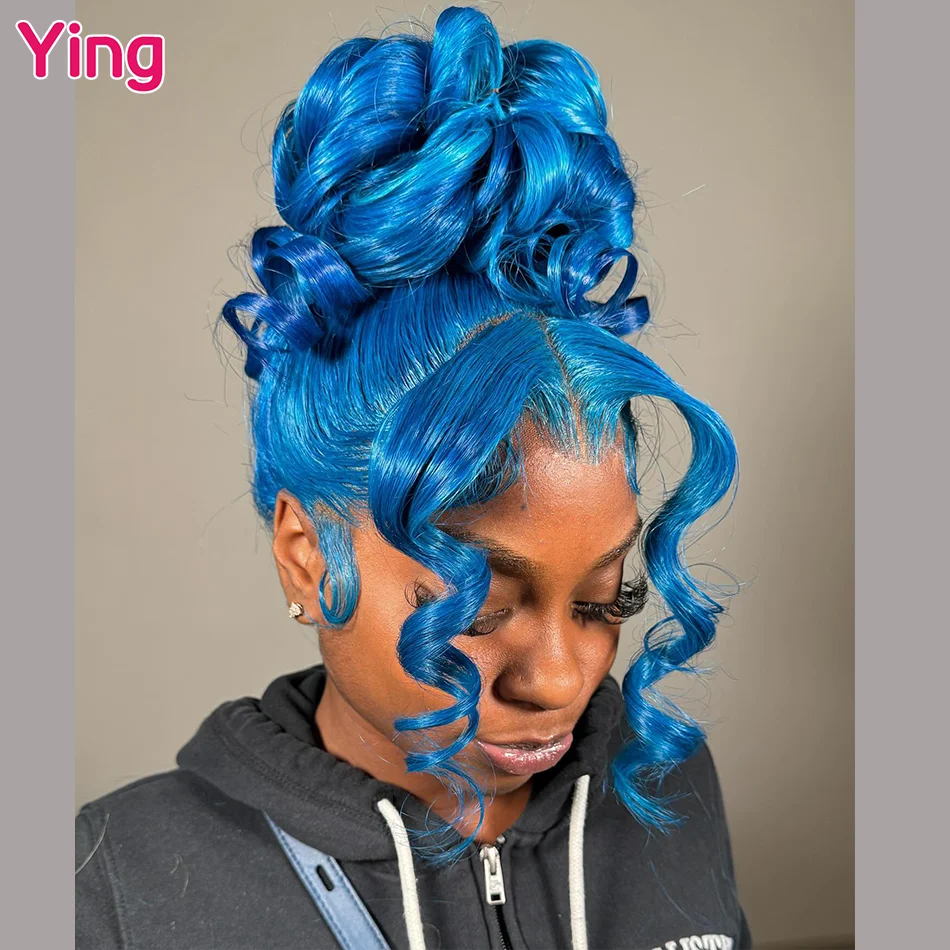Ying Hair Объемная Волна Небесно-Голубой 13x4 Синтетические Волосы На Кружеве Натуральные Волосы Парики 13x6 Синтетические Волосы На Кружеве Предварительно Выщипанный Бразильский Парик Remy 613 Изображение 3