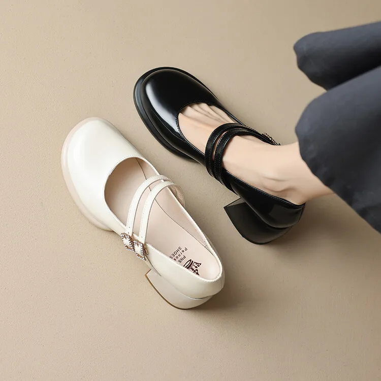 Большие размеры, большие размеры, женские туфли-лодочки с круглым носком на толстом каблуке, женская обувь с дизайном Lady Mary Jane shoes Изображение 3