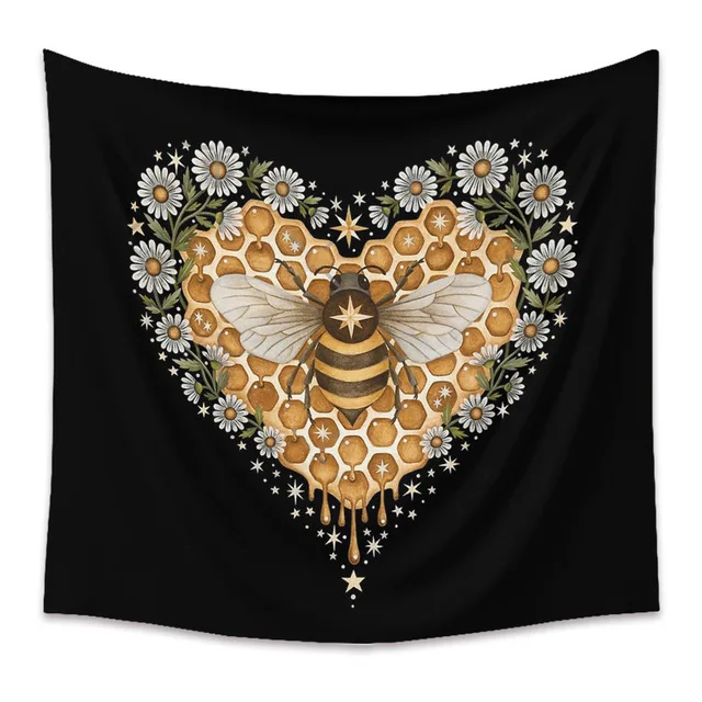 Гобелен с бабочками и растениями, висящий на стене, черная фоновая ткань, Луна, Солнце, Пчела, декор фермерского дома в стиле бохо  Изображение 3
