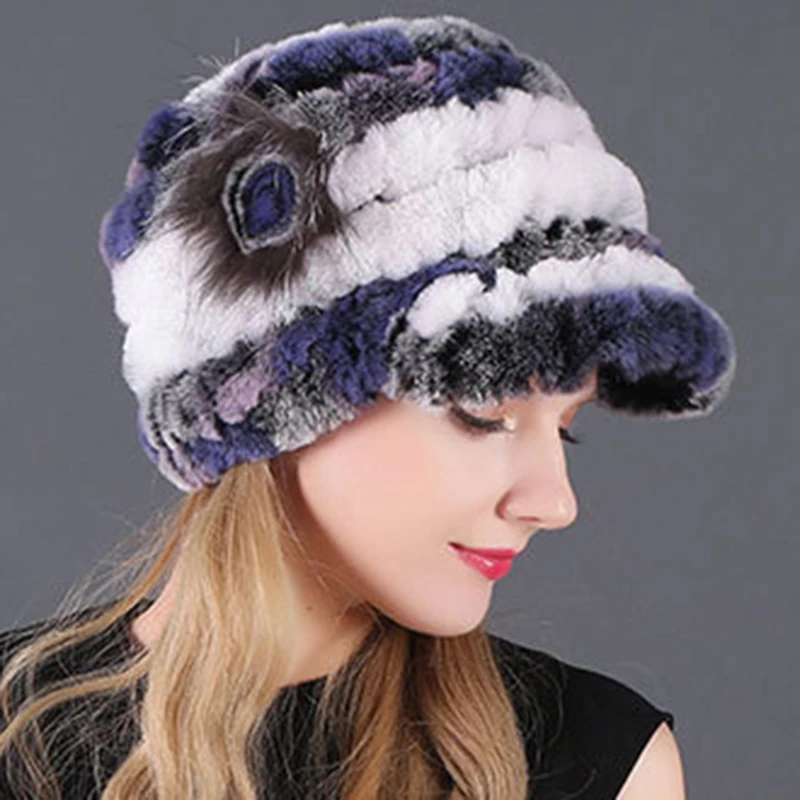 Женская зимняя теплая шапка ручной работы из натурального меха Пончо, модная женская шапка, женская кепка с козырьком Изображение 3