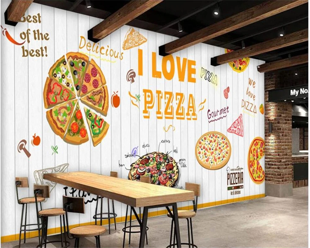 Изготовленная на заказ 3D фреска Beibehang Белая деревянная доска пицца 3d обои западный ресторан кофейня ресторан обои для стен 3d Изображение 3