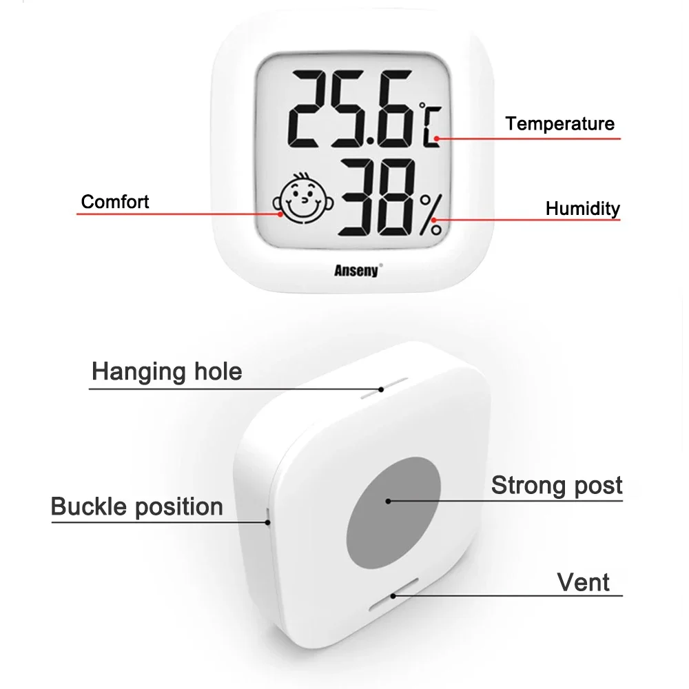 Мини ЖК цифровой термометр гигрометр Электронный измеритель температуры и влажности в помещении Датчик метеостанция для дома Изображение 3