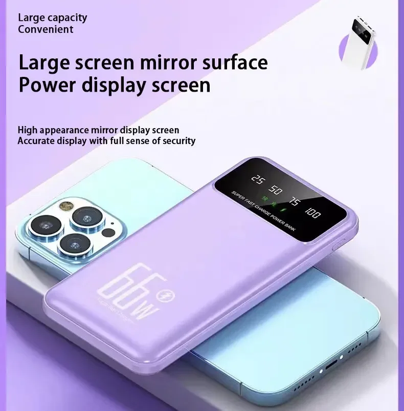 Мобильный блок питания 100000 мАч 66 Вт, портативное внешнее зарядное устройство, быстрая зарядка для Huawei Samsung Iphone Powerbank Изображение 3