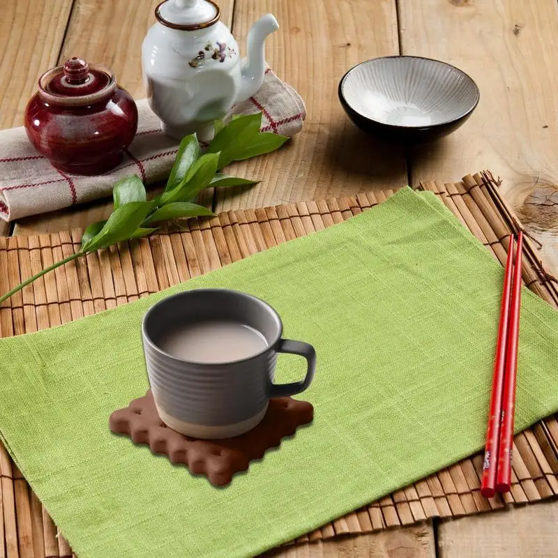 Подставка для чашек чая и кофе, салфетки, декор, деревянные подставки в форме печенья, прочный термостойкий коврик для напитков Изображение 3