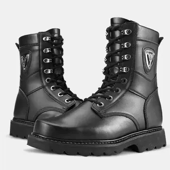 2023 Новые мужские армейские ботинки с высоким берцем из натуральной кожи со стальным носком и утолщенной подошвой на стальной подошве