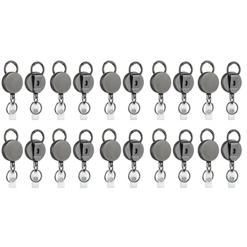 20 Упаковок сверхпрочных выдвижных катушек для бейджей, металлический держатель для бейджа ID с зажимом для ремня, кольцо для ключей для именной карточки, брелок для ключей