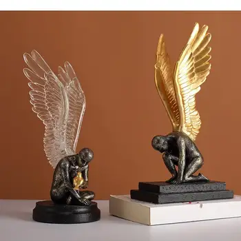 Креативная фигурка из смолы, статуя ангела, Золотые крылья, Имитация Золотой птицы, скульптура Ручной работы, аксессуары для украшения дома