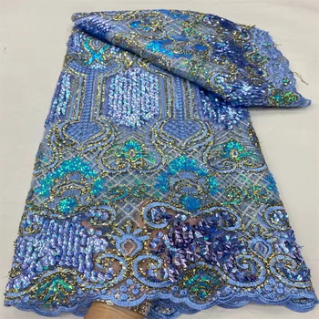 Французские блестки, сетчатая кружевная ткань, высококачественная Африканская кружевная ткань, Нигерийская вышивка, тюль для вечернего платья, кружевная ткань DP11254