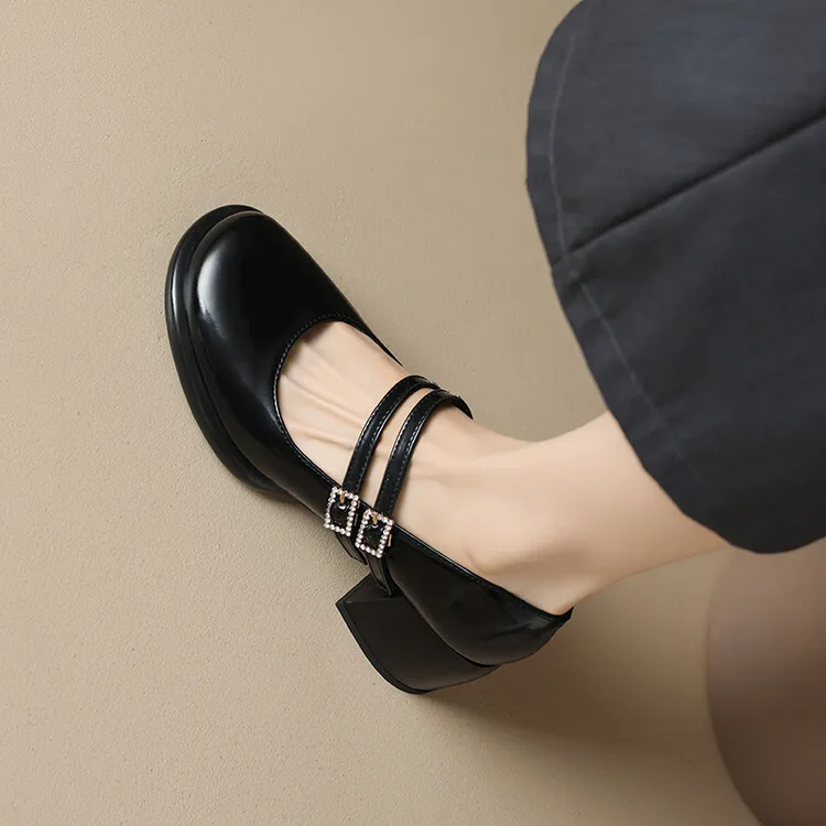 Большие размеры, большие размеры, женские туфли-лодочки с круглым носком на толстом каблуке, женская обувь с дизайном Lady Mary Jane shoes Изображение 4