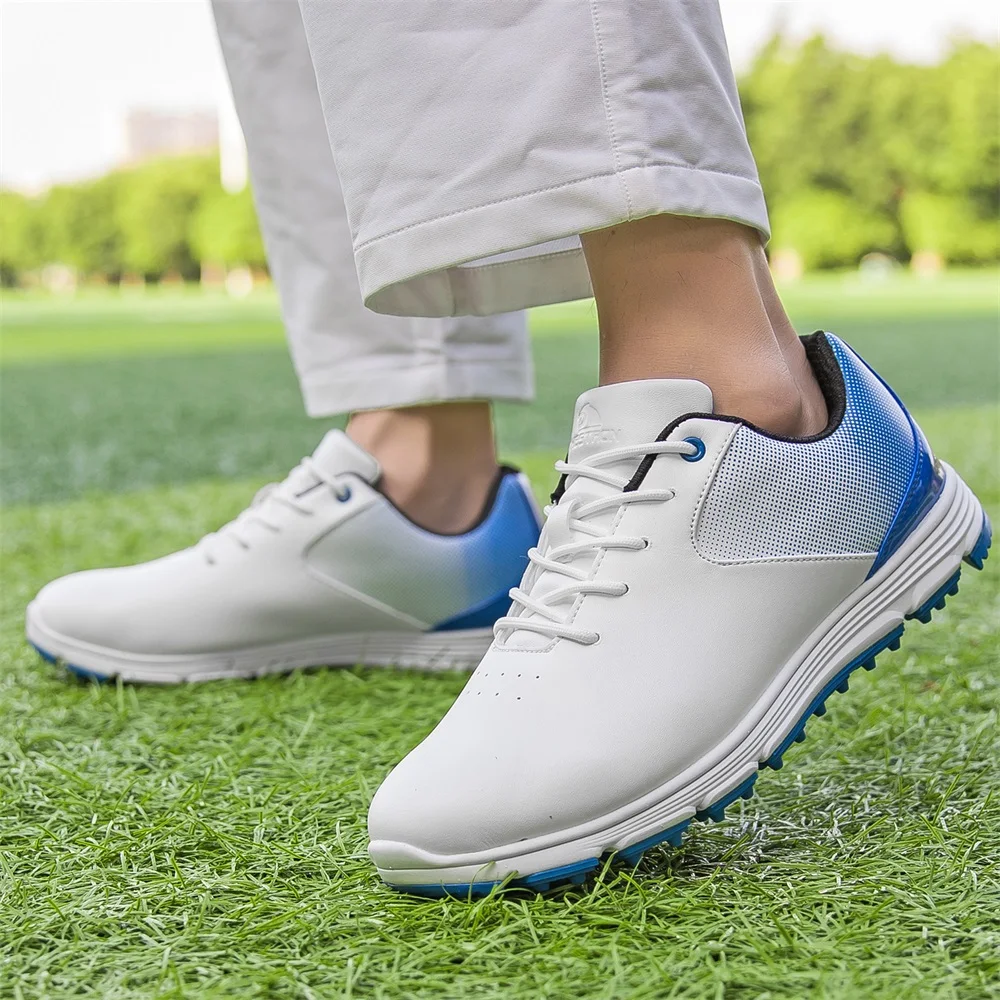 Большой размер 48, обувь для гольфа Turf, мужская уличная повседневная спортивная обувь для гольфа, женские удобные водонепроницаемые нескользящие мужские кожаные кроссовки Изображение 4