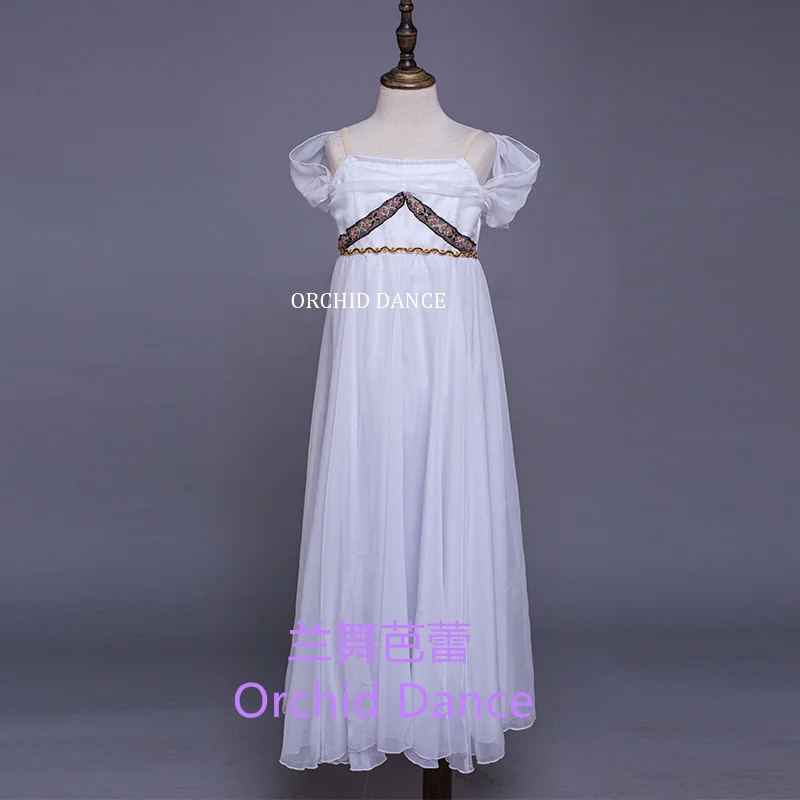 Дышащая детская одежда для выступлений для девочек нестандартного цвета, современное белое лирическое балетное платье Изображение 4