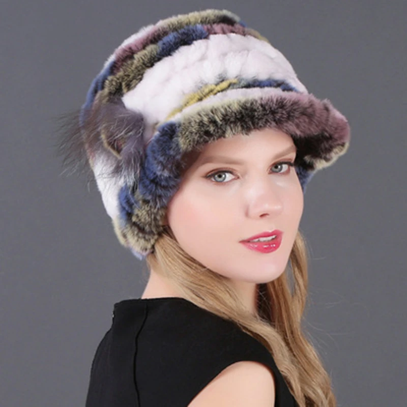 Женская зимняя теплая шапка ручной работы из натурального меха Пончо, модная женская шапка, женская кепка с козырьком Изображение 4