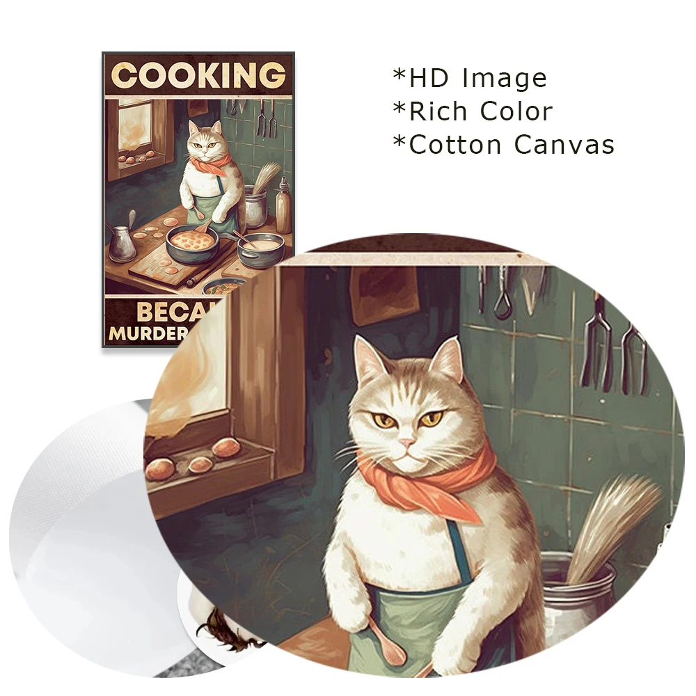 Кулинарный плакат с милым котом Готовим на этой кухне Мы танцуем Плакат печатает забавную картину с изображением кота на холсте на стене домашней кухни Изображение 4