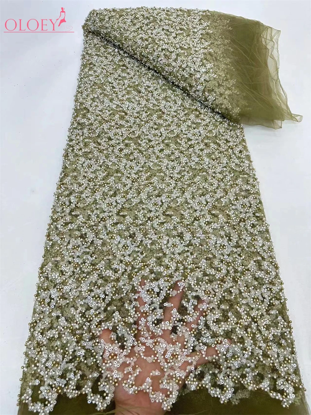 Модная элегантная Французская кружевная ткань с вышивкой бисером В африканском Нигерийском стиле С пайетками Для Weddi Изображение 4
