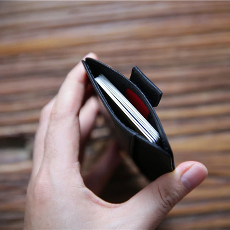 Мужской винтажный деловой кошелек из натуральной кожи, короткий Маленький Тонкий Минималистичный футляр для кредитных карт, мини-кошелек Изображение 4