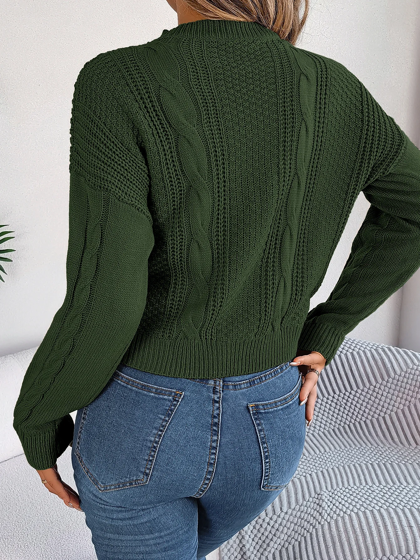 Осенне-зимний женский свитер, Новый повседневный однотонный пуловер с длинными рукавами и круглым вырезом, дизайнерский пуловер на пуговицах, модная блузка Изображение 4