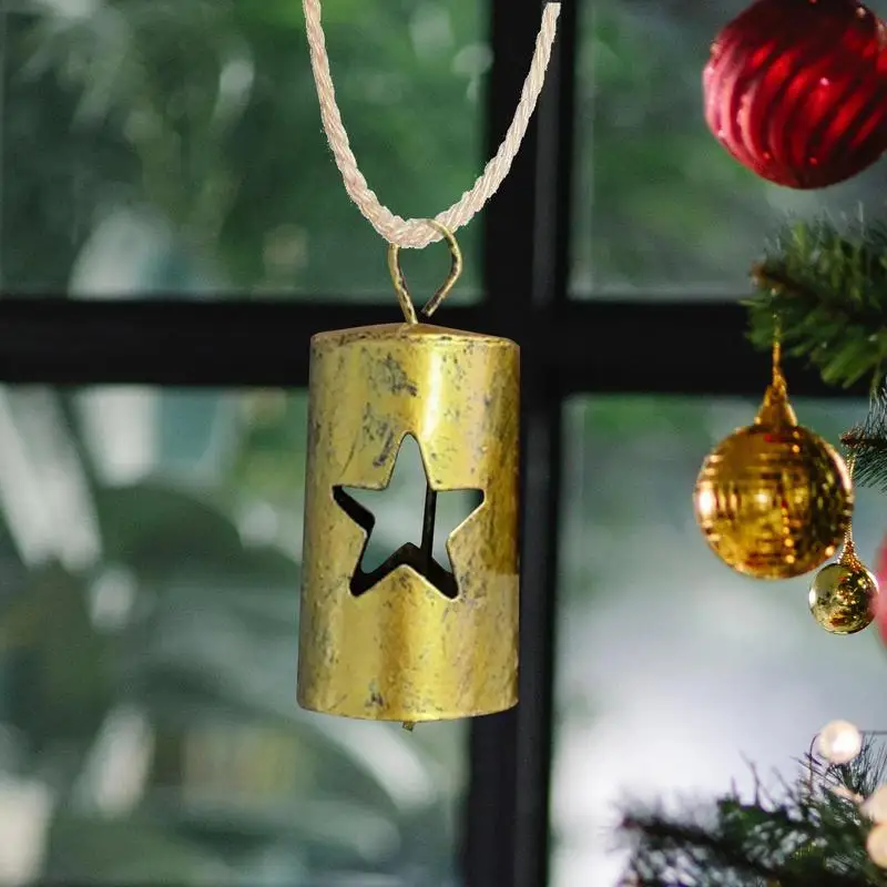 Подвесные Рождественские колокольчики, Праздничный Фестивальный Металлический Освященный дизайн с веревкой, праздничные подвески в виде рождественской елки для дверей Изображение 4