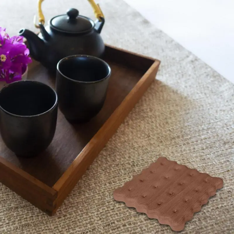 Подставка для чашек чая и кофе, салфетки, декор, деревянные подставки в форме печенья, прочный термостойкий коврик для напитков Изображение 4