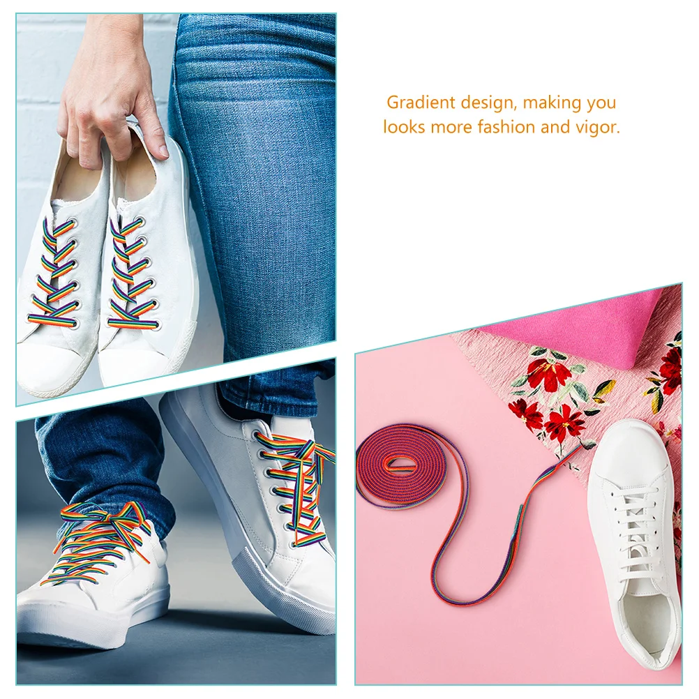 Радужные шнурки для обуви Pride Шнурки для обуви: 160 см, широкие шнурки в градиентную полоску для кроссовок Trainer Изображение 4
