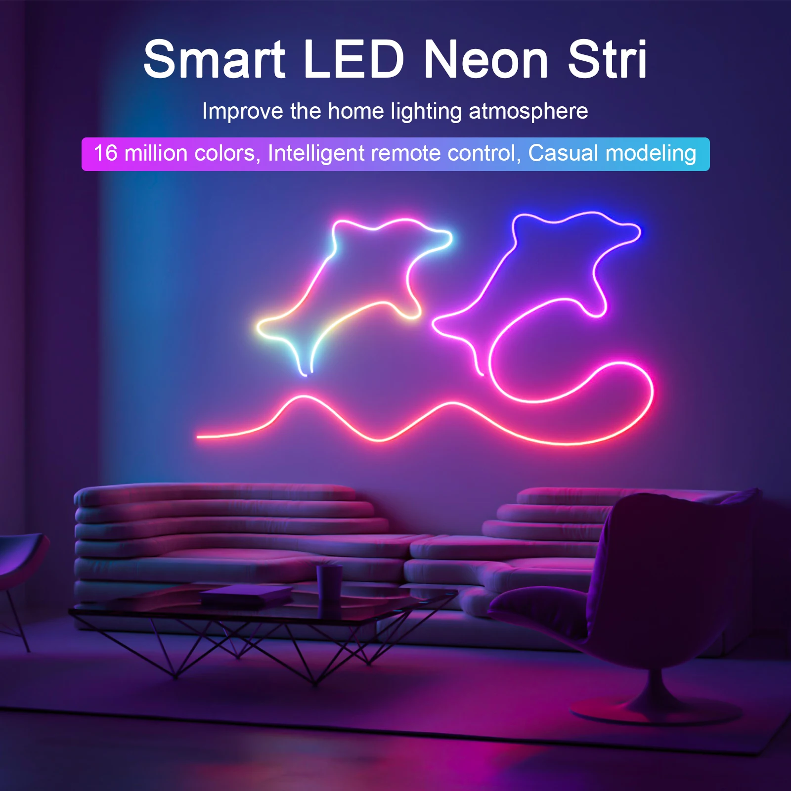 Светодиодная лента RGB Neon Light Водонепроницаемый IP67, Wi-Fi, неоновая веревка, световая панель DIY, управление приложением, музыка, подсветка телевизора, Игровое оформление RGB Изображение 4