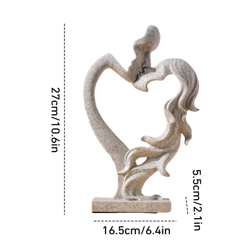 Статуя поцелуя влюбленных, современная абстрактная художественная статуя в форме сердца с лицом пары, романтический декор домашнего стола для свадьбы и годовщины. Изображение 4