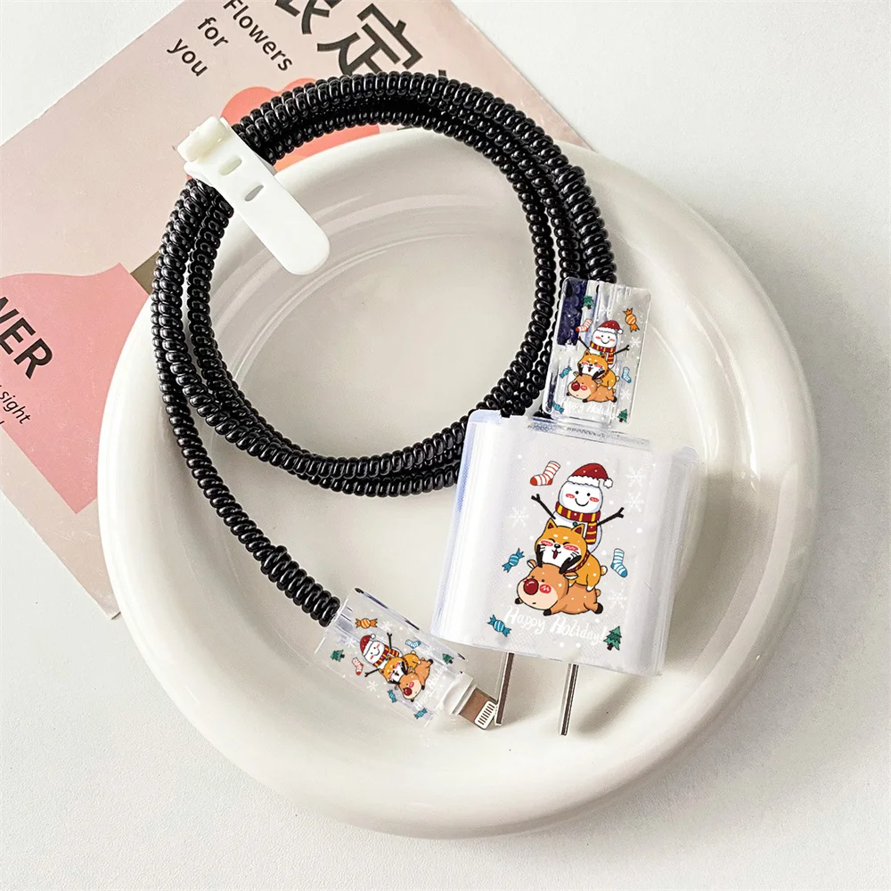 Счастливого Рождества, силиконовый мягкий пылезащитный шнур для укуса, USB-кабель, устройство для намотки зарядной головки, защитный чехол для Apple Iphone 18 Вт/20 Вт Изображение 4