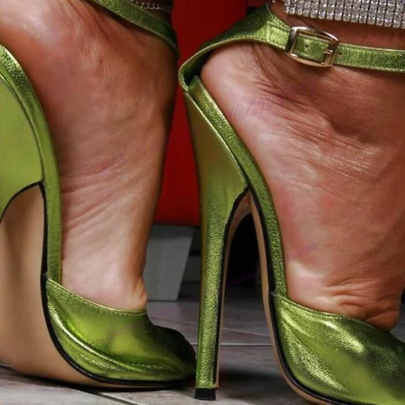 Экстремально Высокие Каблуки, Босоножки С Открытым Носком, Зеленая Женская Обувь с Ремешком Сзади, Туфли Из Лакированной Кожи На Тонком Каблуке 2023, Zapatos Para Mujere Изображение 4