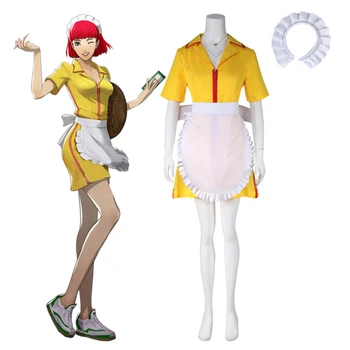 Кэтрин: Косплей Костюм Эрики Андерсон в полный рост, женское желтое мини-платье для девочек с фартуком, наряды горничной для вечеринки на Хэллоуин