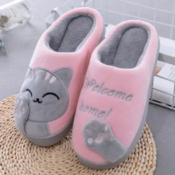 2023, Новые Милые Женские тапочки с мультяшным котом на зиму, милая теплая обувь для взрослых для домашних пар, плюшевые мужские тапочки для женщин
