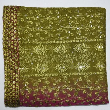 Индийский свадебный шарф-дупатта с цветочной вуалью из жоржета, сари с вышивкой золотыми пайетками