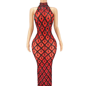 Новое Модное Черно-Красное Длинное Платье Из Крепа Для Вечеринок С Кристаллами Бриллиантов, Платье С Разрезом на Бретелях, Vestidos de Fiesta Largos Elegantes