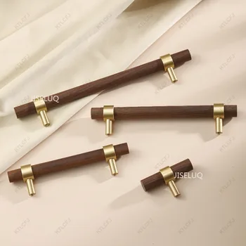 Ручка в новом китайском стиле, легкая, роскошная, из чистой меди, Мебельная ручка из массива дерева, Бук, орех, Латунная ручка