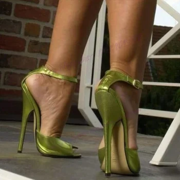 Экстремально Высокие Каблуки, Босоножки С Открытым Носком, Зеленая Женская Обувь с Ремешком Сзади, Туфли Из Лакированной Кожи На Тонком Каблуке 2023, Zapatos Para Mujere