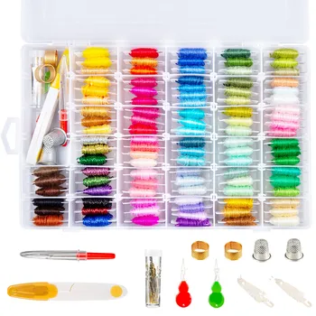 1 коробка 100 цветных ниток для вышивания Хлопчатобумажная Многоцветная пряжа для вышивания своими руками Для шитья Набор ниток для вышивания с органайзером Коробка для шитья