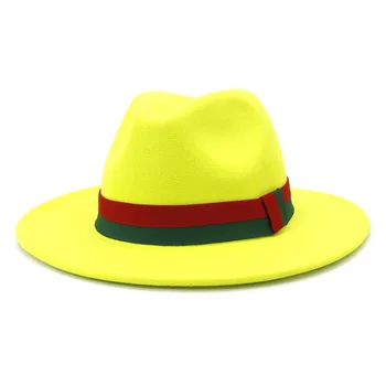 Лаймово-зеленая новая Фетровая шляпа оптом веревочные аксессуары красочное джазовое представление в стиле вестерн, цилиндр кепка мужская