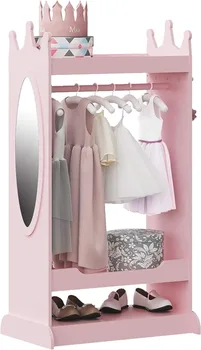 Хранилище для детских нарядов с зеркалом, Открытый Подвесной Шкаф-Купе, Притворяющийся Шкаф для хранения вещей для детей, Комод Для хранения костюмов (Розовый)