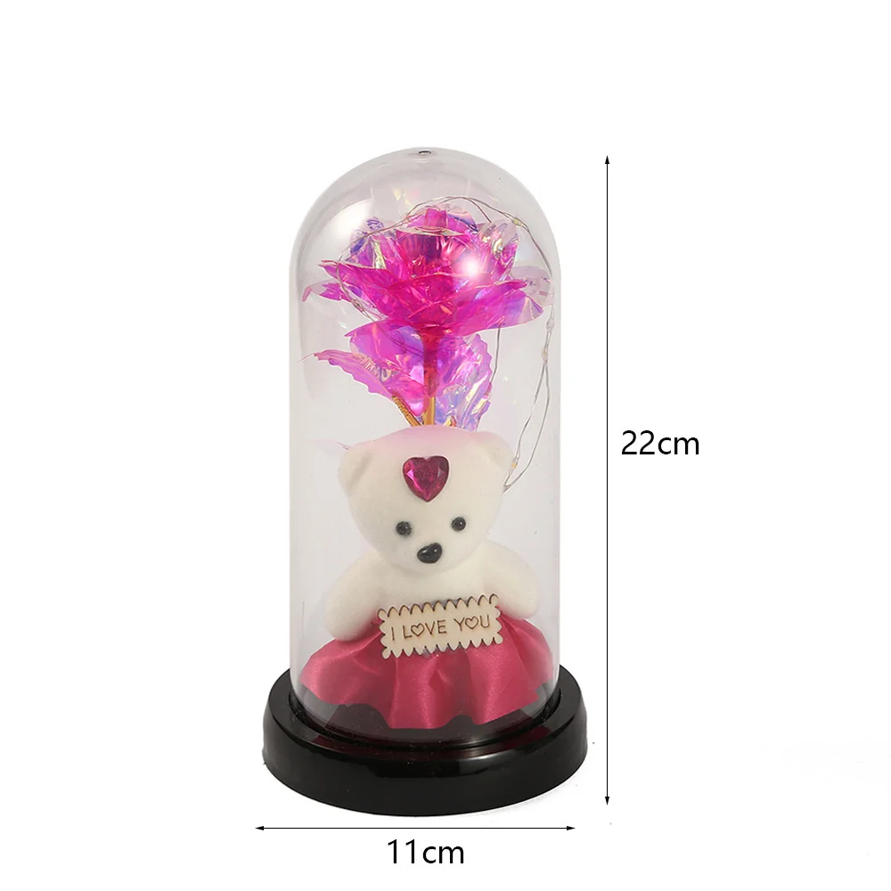 LED Galaxy Rose Bear Подарочная Коробка 24k Цветок Из Золотой Фольги С Гирляндами Фей В Куполе Искусственный Цветок Подарок На День Святого Валентина 2024 Изображение 5