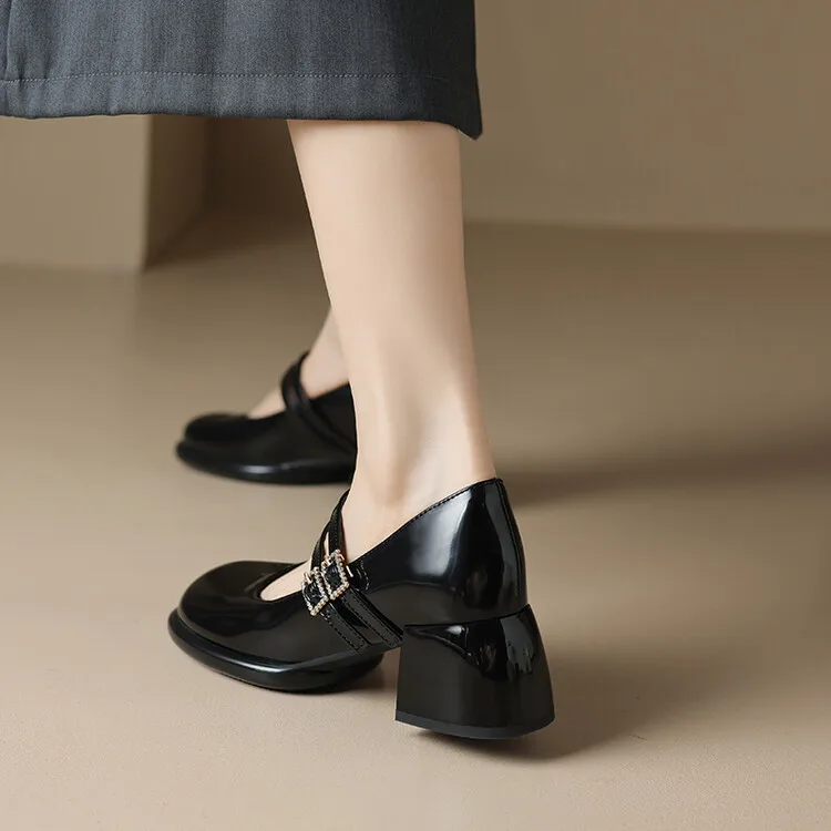 Большие размеры, большие размеры, женские туфли-лодочки с круглым носком на толстом каблуке, женская обувь с дизайном Lady Mary Jane shoes Изображение 5