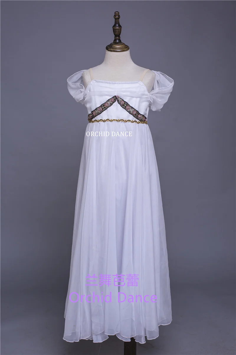 Дышащая детская одежда для выступлений для девочек нестандартного цвета, современное белое лирическое балетное платье Изображение 5