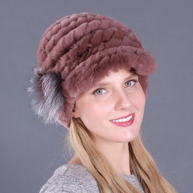 Женская зимняя теплая шапка ручной работы из натурального меха Пончо, модная женская шапка, женская кепка с козырьком Изображение 5