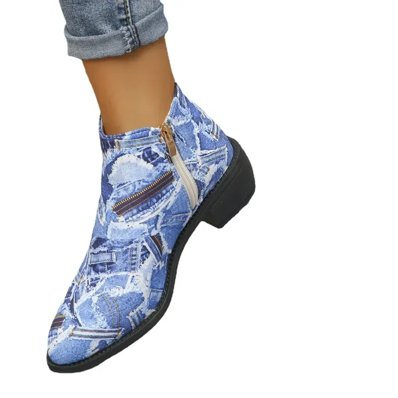 Женская обувь 2023, Новые базовые женские ботинки, ботильоны в стиле ретро, женские разноцветные туфли с острым носком и боковой молнией на квадратном каблуке Изображение 5