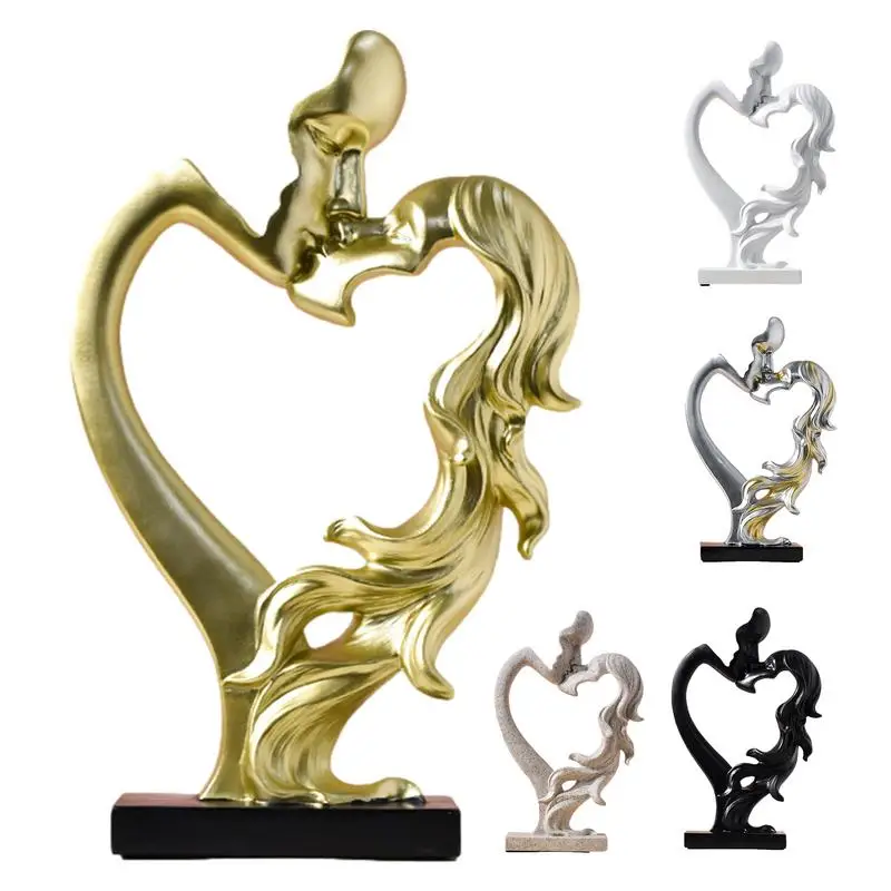 Статуя поцелуя влюбленных, современная абстрактная художественная статуя в форме сердца с лицом пары, романтический декор домашнего стола для свадьбы и годовщины. Изображение 5
