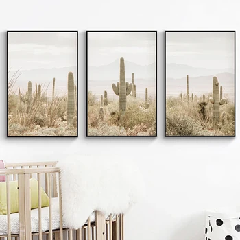 Фреска с пейзажем из кактусов пустыни Аризоны, плакат с дикой природой в стиле бохо и принт, настенное искусство в скандинавском стиле, украшение дома в гостиной