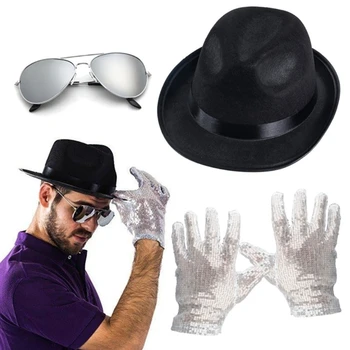 Фетровая шляпа в западном стиле, перчатки с блестками, Солнцезащитные очки, праздничный наряд, аксессуары для костюмов