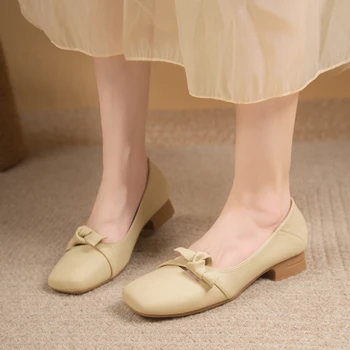 Весна и осень 2023 года, новая модная верхняя одежда с простым бантом, женская обувь с мелким вырезом, удобная женская обувь